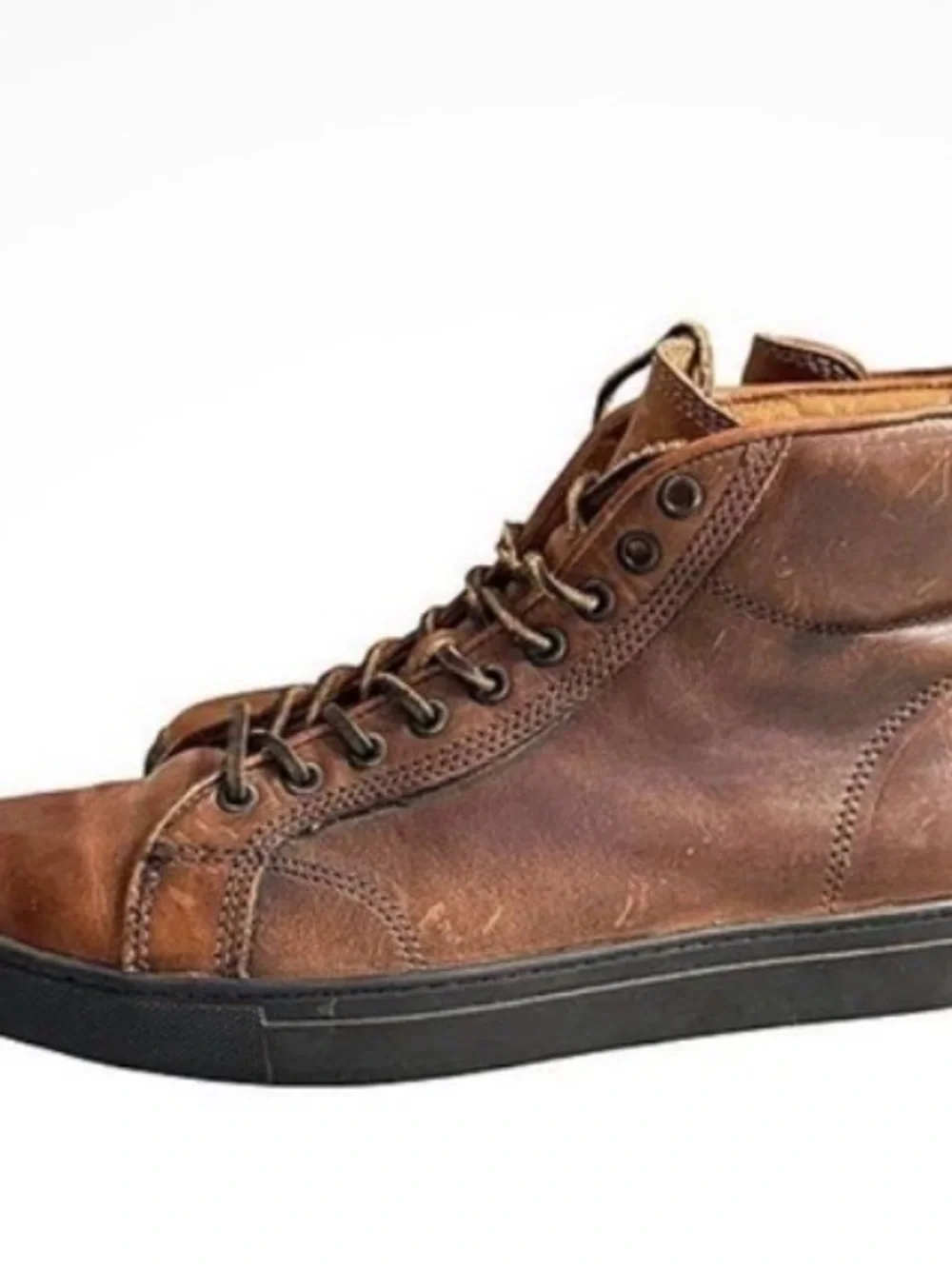 Frye Greene Men’s Brown Leather High Top Sneakers 10.5 Lace-Up Black Sole